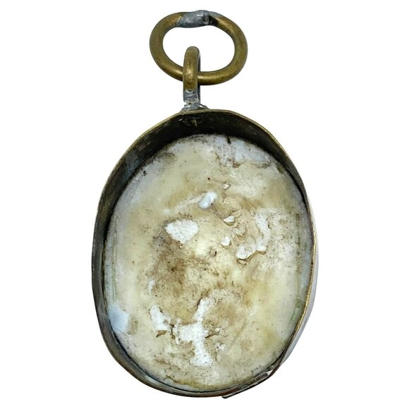 Antique Religious Pendant Locket Reliquary Mary Our Lady of Sorrows Brass 19thC. - Picture 9 of 10